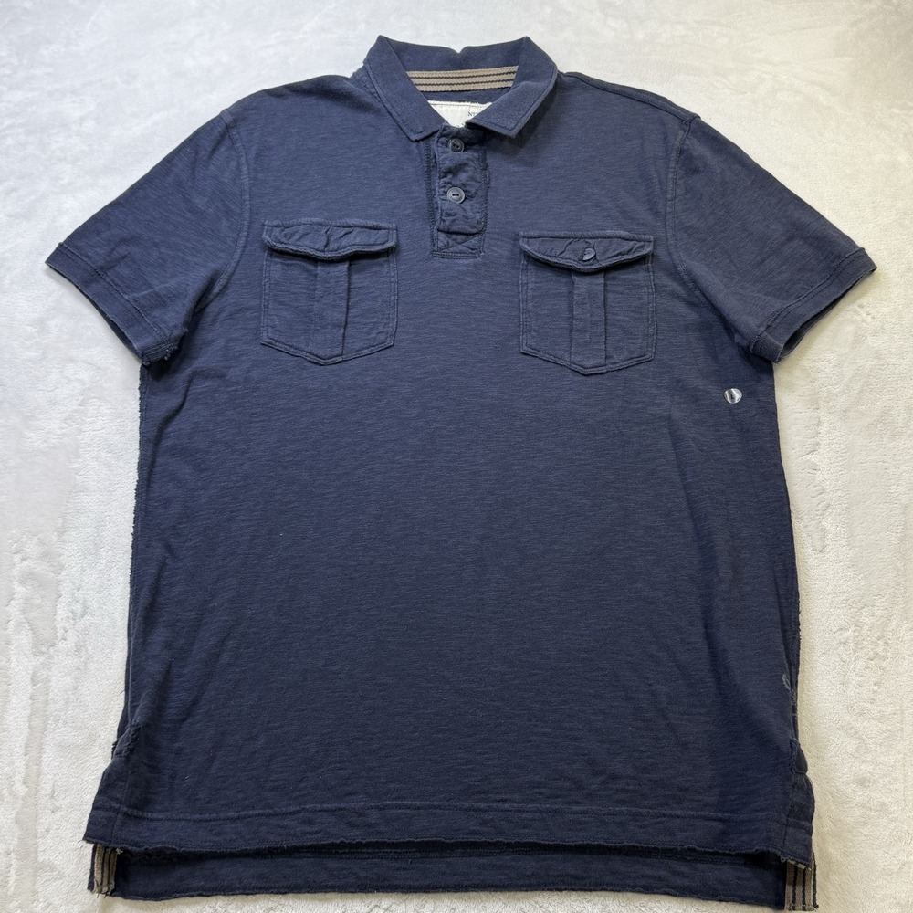 American Eagle Utility Polo Shirt Mens Large Blue‎ Double Pocket AEO - Picture 2 of 10